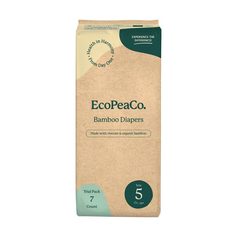 slide 1 of 19, EcoPeaCo. Bamboo Disposable Diapers Made with Organic Bamboo and Viscose - Trial and Travel - Size 5 - 7ct, 5 x 7 ct