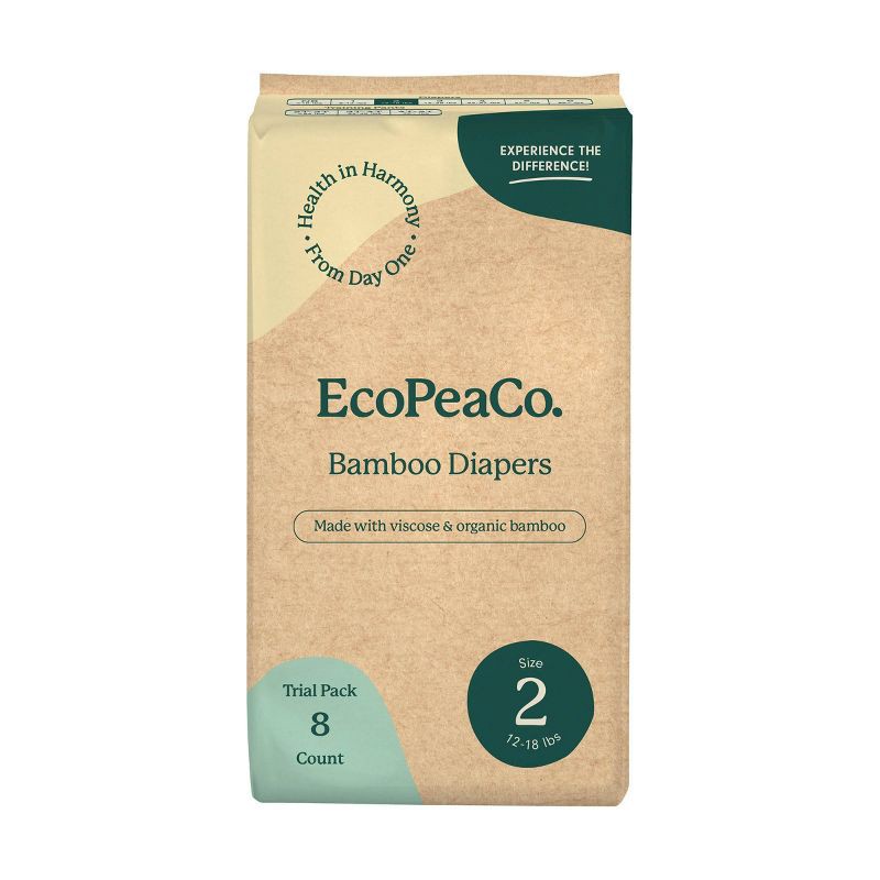 slide 1 of 17, EcoPeaCo. Bamboo Disposable Diapers Made with Organic Bamboo and Viscose - Trial and Travel - Size 2 - 8ct, 2 x 8 ct