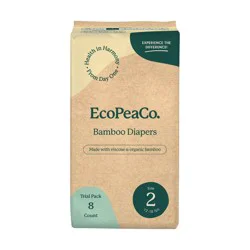 EcoPeaCo. Bamboo Disposable Diapers Made with Organic Bamboo and Viscose - Trial and Travel - Size 2 - 8ct