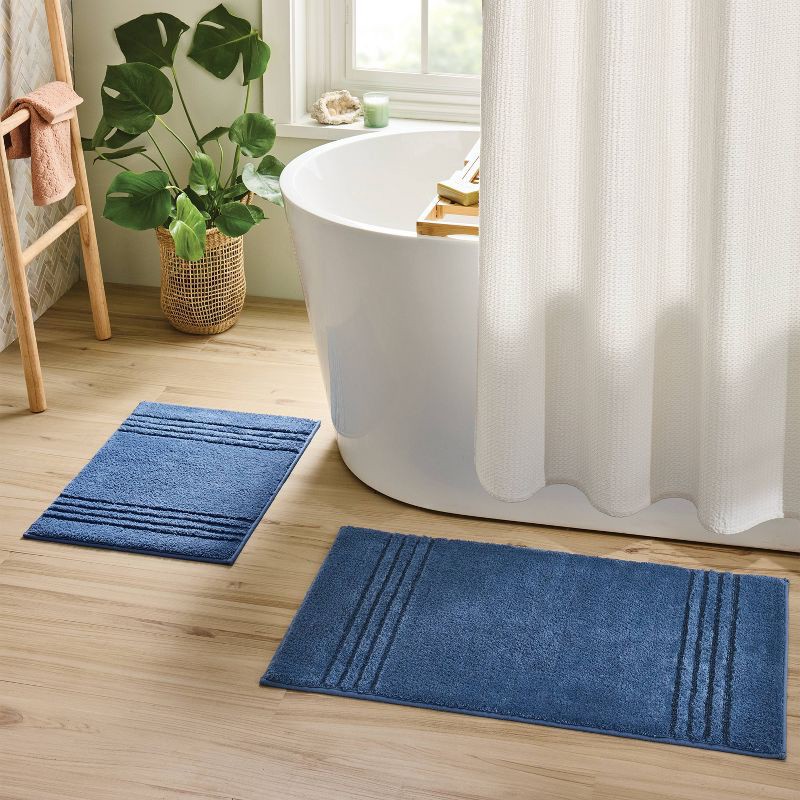 slide 2 of 4, 2pc 17"x24" and 20"x34" Performance Plus Textured Cotton Striped Non Skid Bath Rug Set Blue - Threshold™, 2 ct