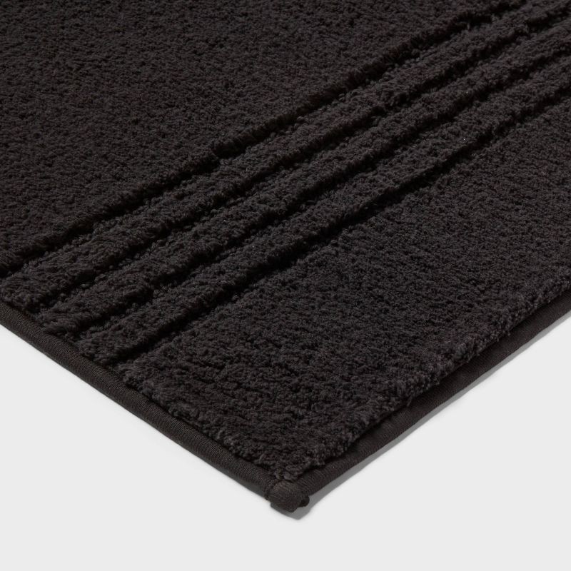 slide 3 of 4, 2pc 17"x24" and 20"x34" Performance Plus Textured Cotton Striped Non Skid Bath Rug Set Black - Threshold™, 2 ct