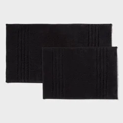 2pc 17"x24" and 20"x34" Performance Plus Textured Cotton Striped Non Skid Bath Rug Set Black - Threshold™
