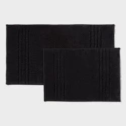 2pc 17"x24" and 20"x34" Performance Plus Textured Cotton Striped Non Skid Bath Rug Set Black - Threshold™