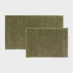 2pc 17"x24" and 20"x34" Performance Plus Textured Cotton Striped Non Skid Bath Rug Set Moss Green - Threshold™