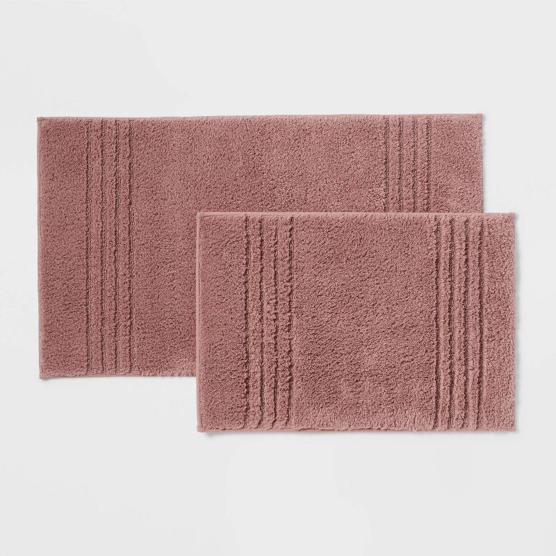 slide 1 of 4, 2pc 17"x24" and 20"x34" Performance Plus Textured Cotton Striped Non Skid Bath Rug Set Mauve - Threshold™, 2 ct