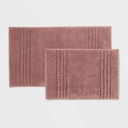2pc 17"x24" and 20"x34" Performance Plus Textured Cotton Striped Non Skid Bath Rug Set Mauve - Threshold™