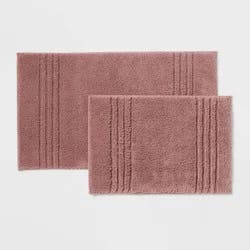 2pc 17"x24" and 20"x34" Performance Plus Textured Cotton Striped Non Skid Bath Rug Set Mauve - Threshold™