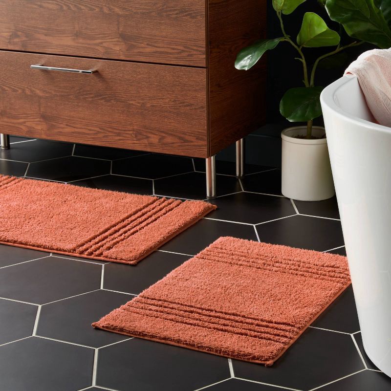 slide 2 of 4, 2pc 17"x24" and 20"x34" Performance Plus Textured Cotton Striped Non Skid Bath Rug Set Terracotta - Threshold™, 2 ct
