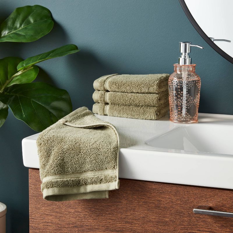 slide 2 of 5, 4pk Total Fresh Antimicrobial Washcloth Set Olive Green - Threshold™, 4 ct