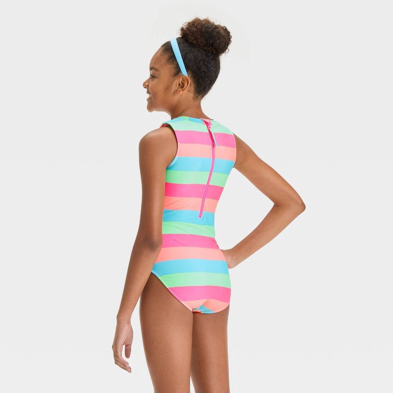 slide 2 of 3, Girls' Sweet Summer Striped One Piece Swimsuit - art class™ XS: Recycled Polyester, Spandex, Sleeveless, Lined, 1 ct