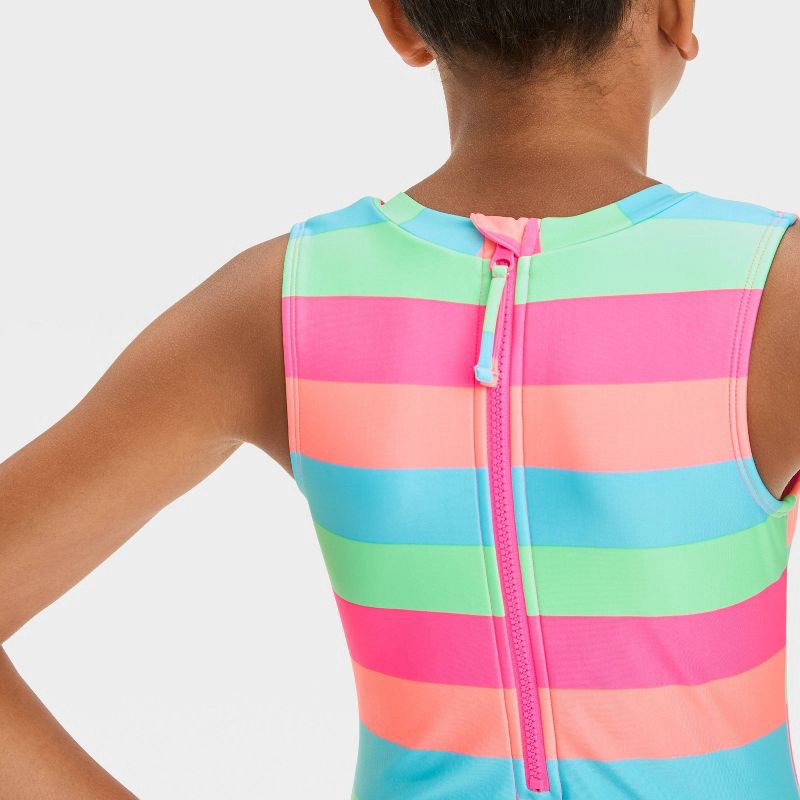 slide 3 of 3, Girls' Sweet Summer Striped One Piece Swimsuit - art class™ XS: Recycled Polyester, Spandex, Sleeveless, Lined, 1 ct