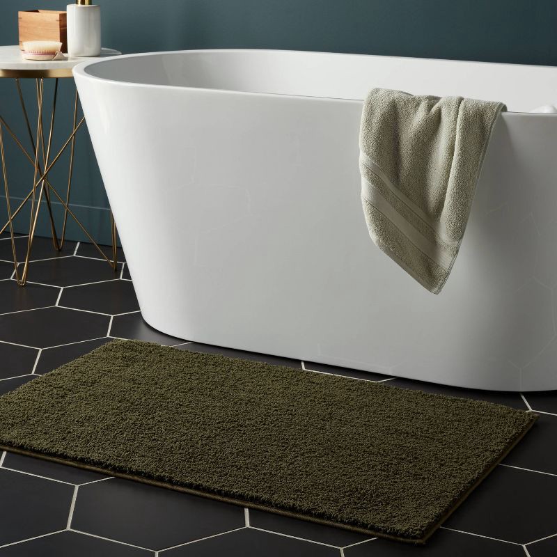 slide 2 of 4, 24"x38" Performance Plus Plush Non Skid Bath Rug Dark Green - Threshold™, 1 ct
