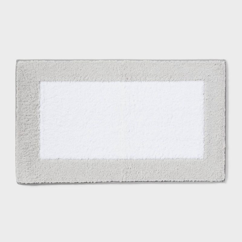 slide 1 of 4, 20"x34" Fluffy Border Memory Foam Bath Rug Gray - Threshold™, 1 ct