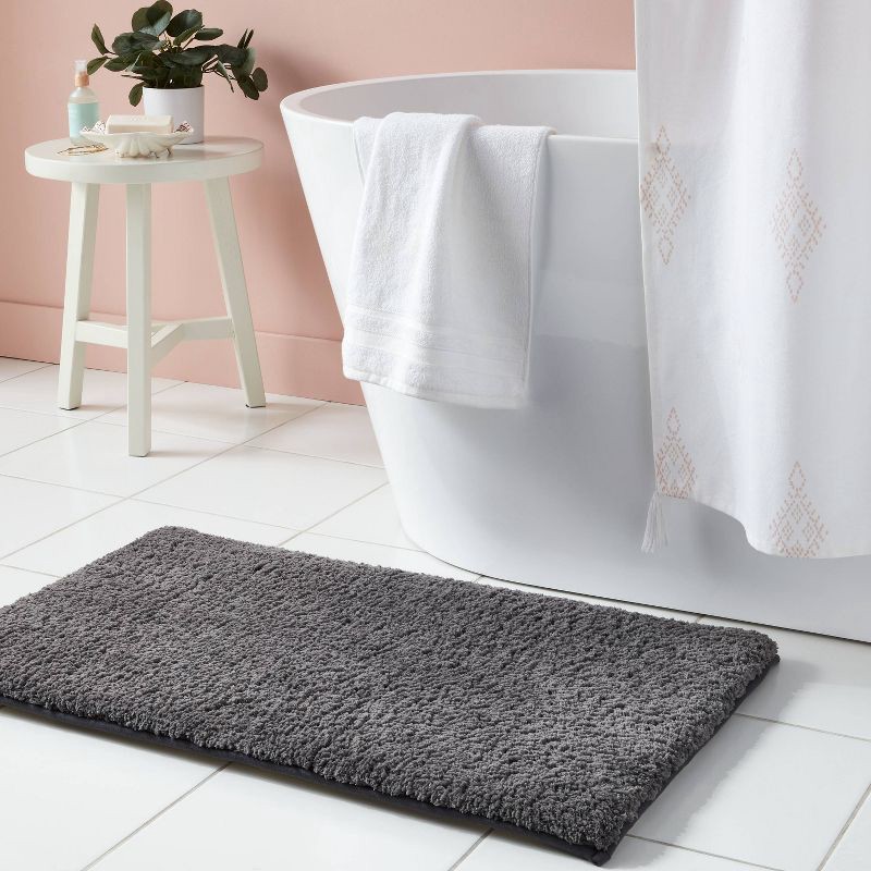 slide 2 of 4, 20"x34" Fluffy Memory Foam Bath Rug Light Gray - Threshold™, 1 ct