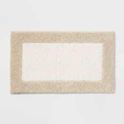 20"x34" Fluffy Border Memory Foam Bath Rug Tan - Threshold™