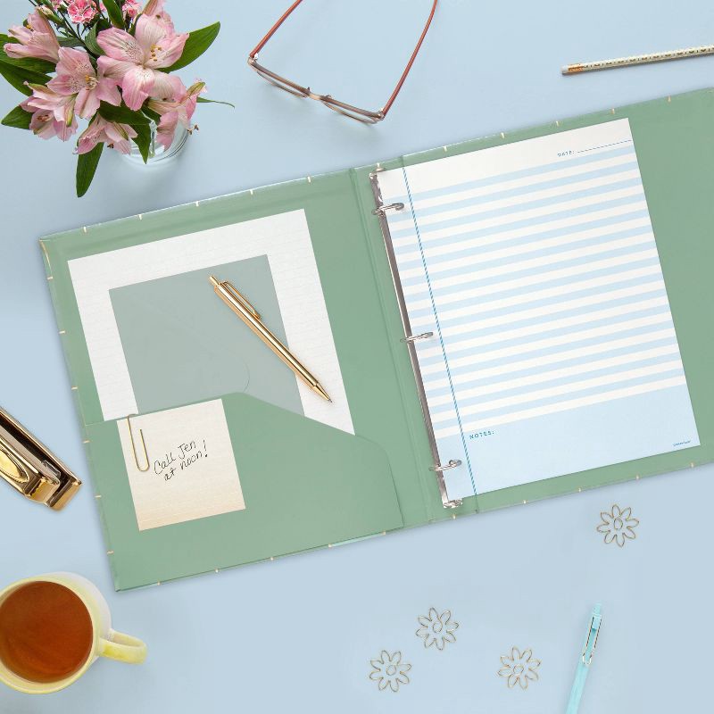 slide 3 of 3, greenroom 1" Ring Binder PU Leather Gold Windowpane Plaid, 1 ct