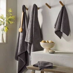 2pk Organic Hand Towel Dark Gray - Casaluna™
