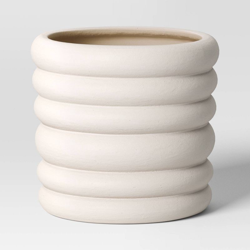 slide 1 of 4, Banded Stoneware Indoor Outdoor Planter Pot White 8.125"x8.125"x8" - Threshold™, 1 ct