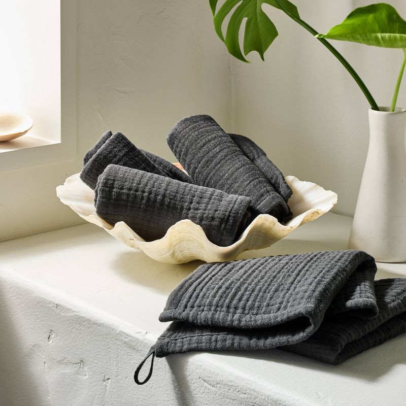 slide 2 of 3, 5pk Organic Gauze Washcloth Set Black - Casaluna™, 5 ct
