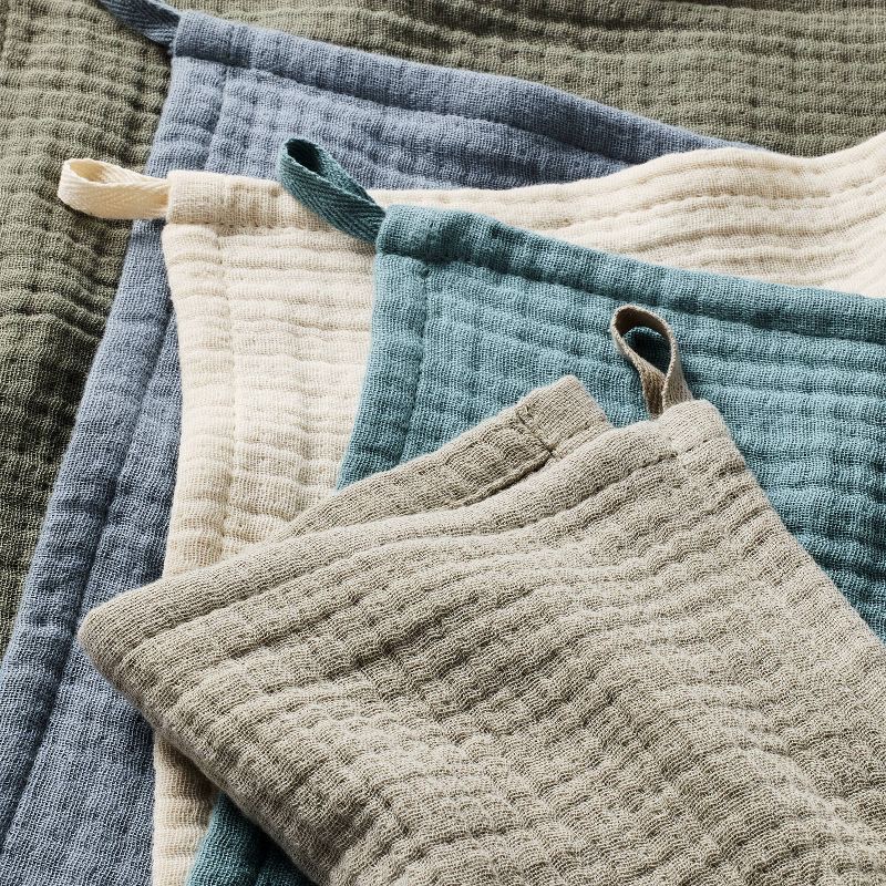 slide 3 of 3, 5pk Organic Gauze Washcloth Set Cool - Casaluna™, 5 ct