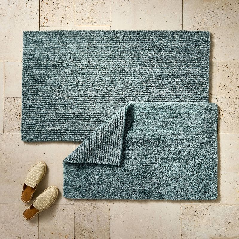 slide 2 of 4, 24"x40" Organic Melange Reversible Bath Rug Teal - Casaluna™, 1 ct