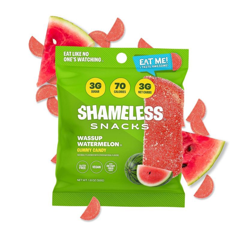 slide 2 of 10, Shameless Snacks Wassup Watermelon Low Calorie Keto Gummies Candy - 1.8oz, 1.8 oz