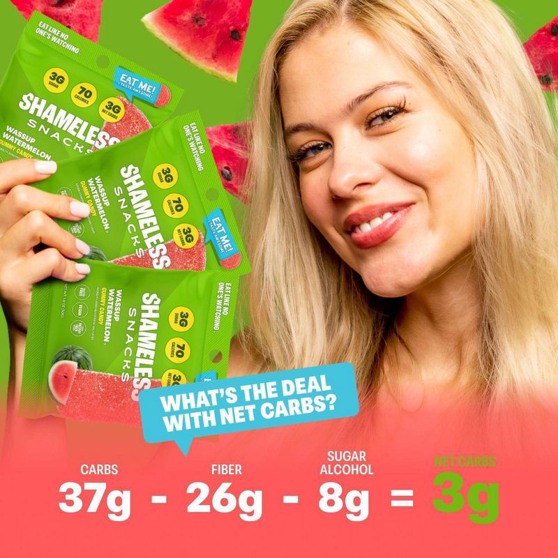 slide 8 of 10, Shameless Snacks Wassup Watermelon Low Calorie Keto Gummies Candy - 1.8oz, 1.8 oz