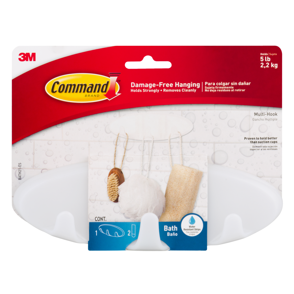 slide 1 of 2, 3M Command Bath Damagefree Multihook With Water Resistant Strip, 1 ct