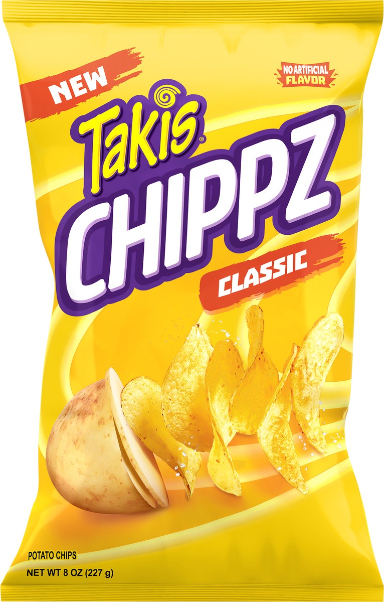 slide 2 of 13, Takis Classic Chippz 8 oz Sharing Size Bag, Salt Flavored Non-Spicy Salty Thin-Cut Potato Chips, 8 oz
