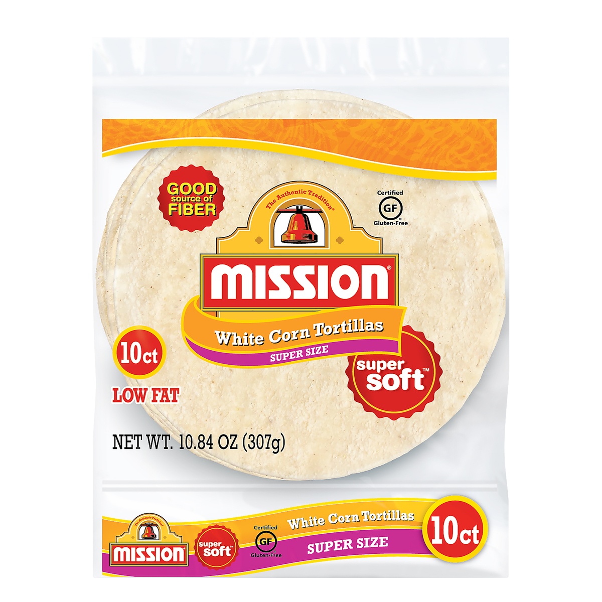 slide 1 of 3, Mission Super Size Gluten Free Super Soft White Corn Tortillas, 10 ct