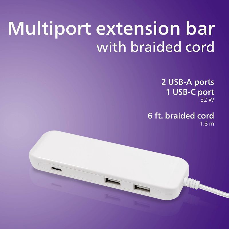slide 3 of 6, Philips 6ft USB Charging Station with USB-A and USB-C, 6 ft