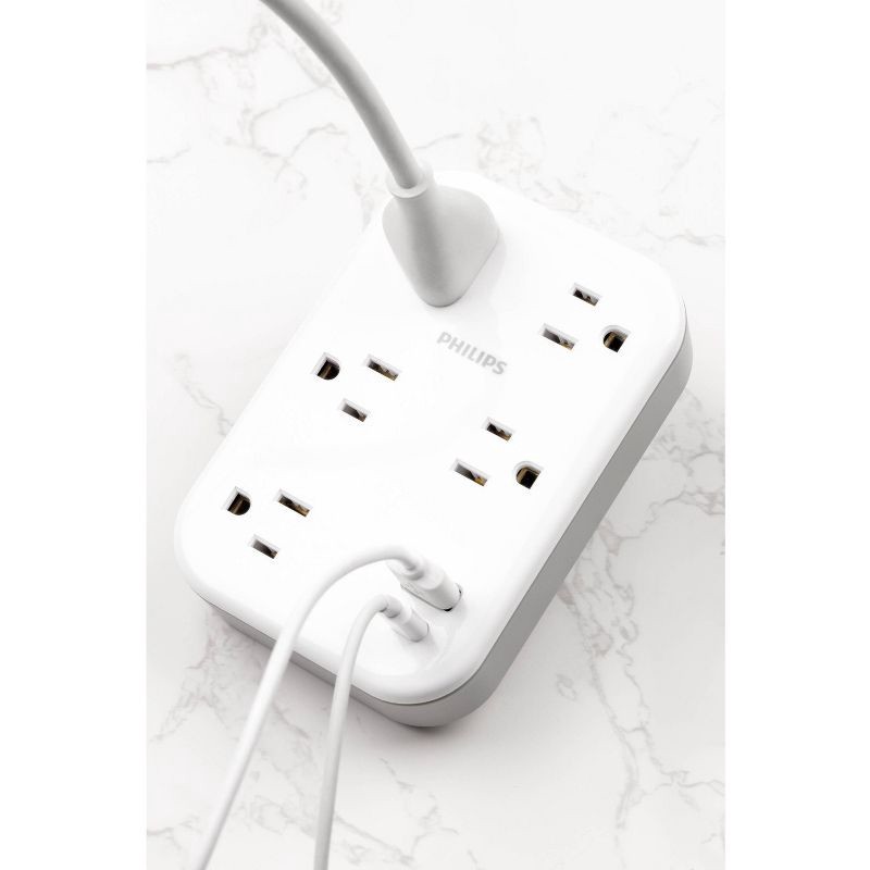 slide 3 of 6, Philips 5-Outlet Surge Tap with USB-A USB-C 900 Joules White Adapter: Wall Tap Multi-Plug, 1 ct