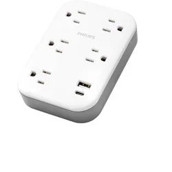Philips 5-Outlet Surge Tap with USB-A USB-C 900 Joules White Adapter: Wall Tap Multi-Plug