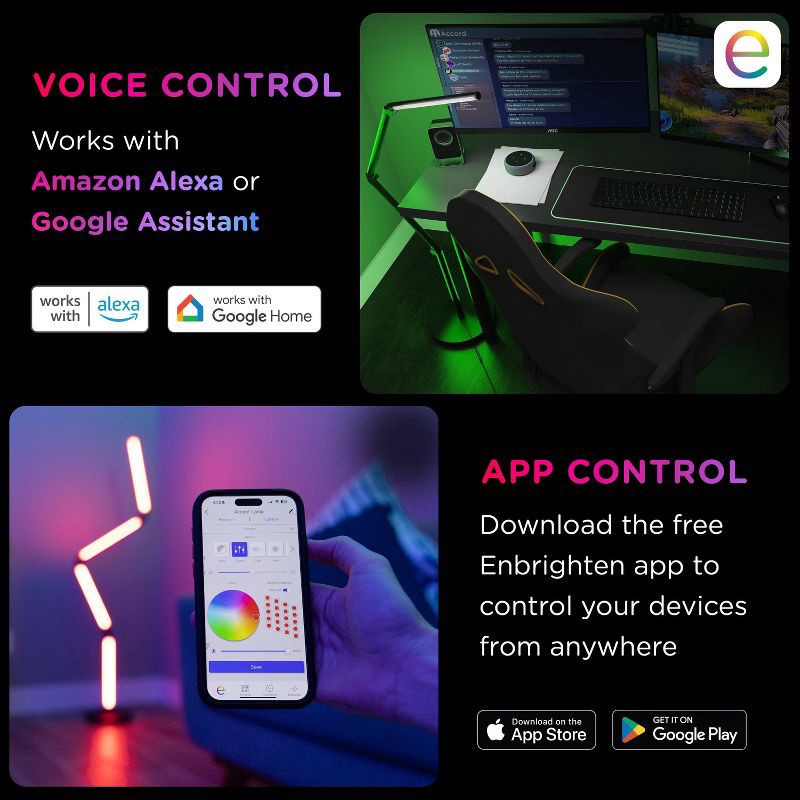 slide 7 of 9, Enbrighten Vibe Wi-Fi Spectrum RGBWIC Adjustable Accent Lamp with Music Sync & Color Changing: Indoor Metal Electric Decorative Lantern, 1 ct