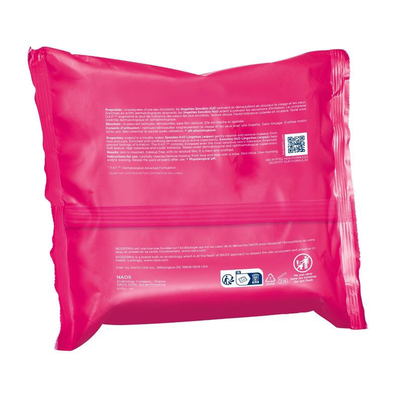 slide 3 of 4, Bioderma Sensibio H2O Facial Cleansing And Makeup Removing Wipes For Sensitive Skin - 25ct, 25 ct