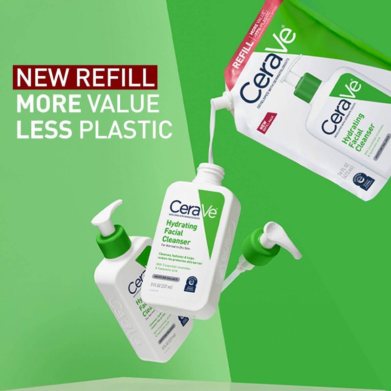 slide 3 of 12, CeraVe Hydrating Face Wash with Hyaluronic Acid and Glycerin for Normal to Dry Skin - Refill - 16 fl oz, 16 fl oz