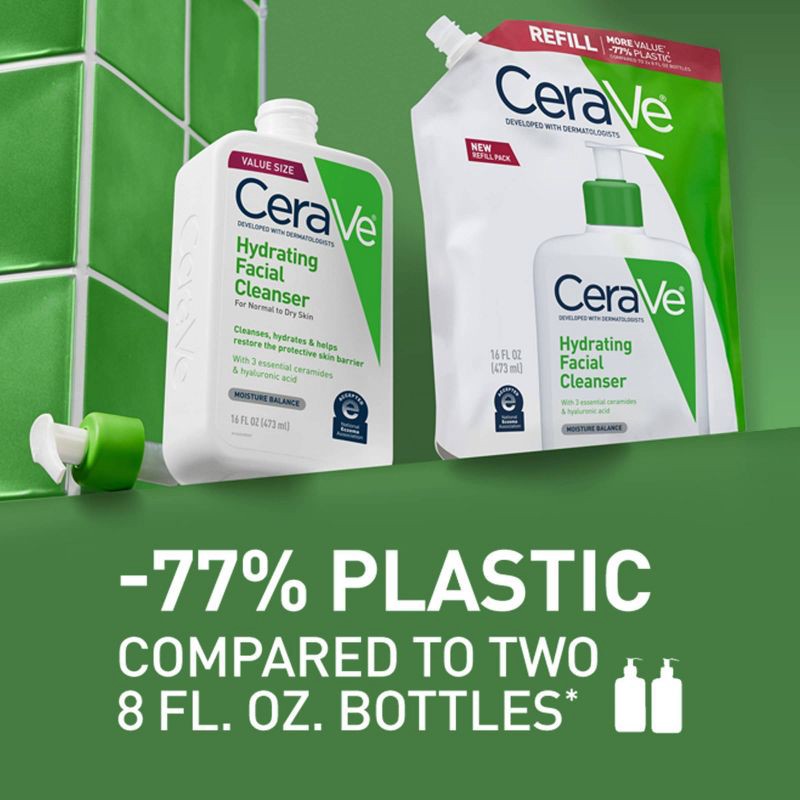 slide 5 of 12, CeraVe Hydrating Face Wash with Hyaluronic Acid and Glycerin for Normal to Dry Skin - Refill - 16 fl oz, 16 fl oz