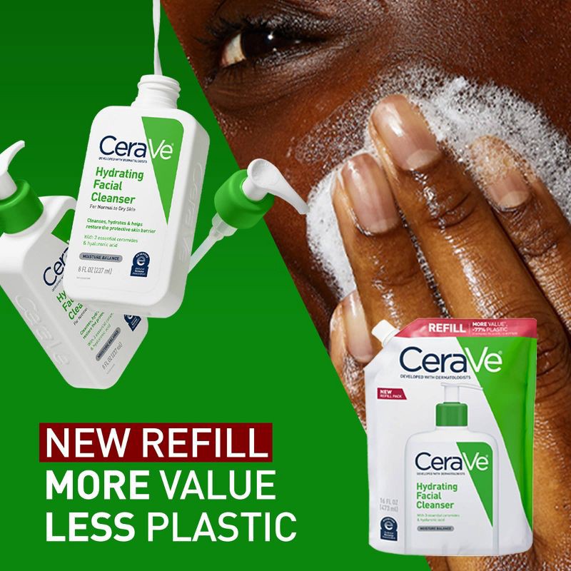 slide 8 of 12, CeraVe Hydrating Face Wash with Hyaluronic Acid and Glycerin for Normal to Dry Skin - Refill - 16 fl oz, 16 fl oz