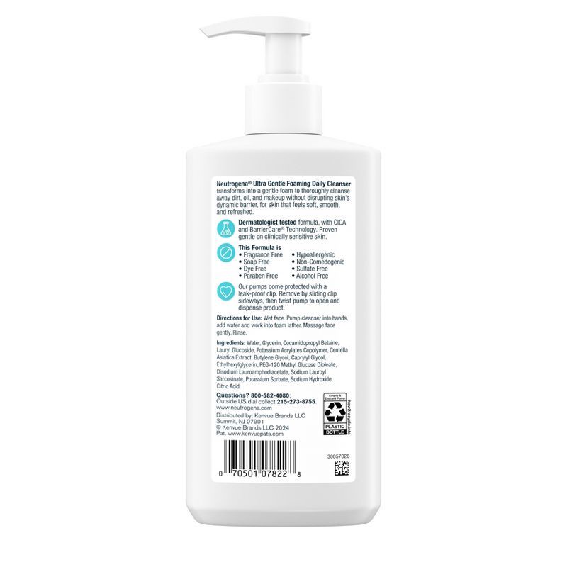 slide 2 of 10, Neutrogena Ultra Gentle Daily Cleanser Foaming Formula - 8.5 fl oz, 8.5 fl oz