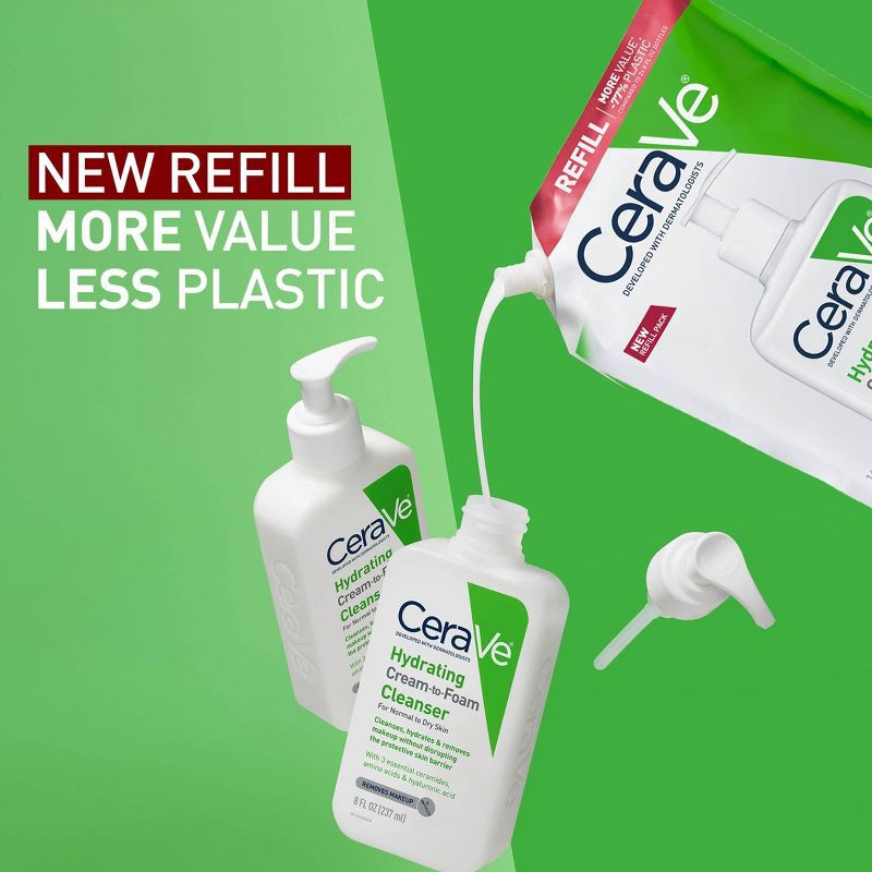 slide 3 of 12, CeraVe Hydrating Cream-to-Foam Face Wash with Hyaluronic Acid for Normal to Dry Skin - Refill - 16 fl oz, 16 fl oz