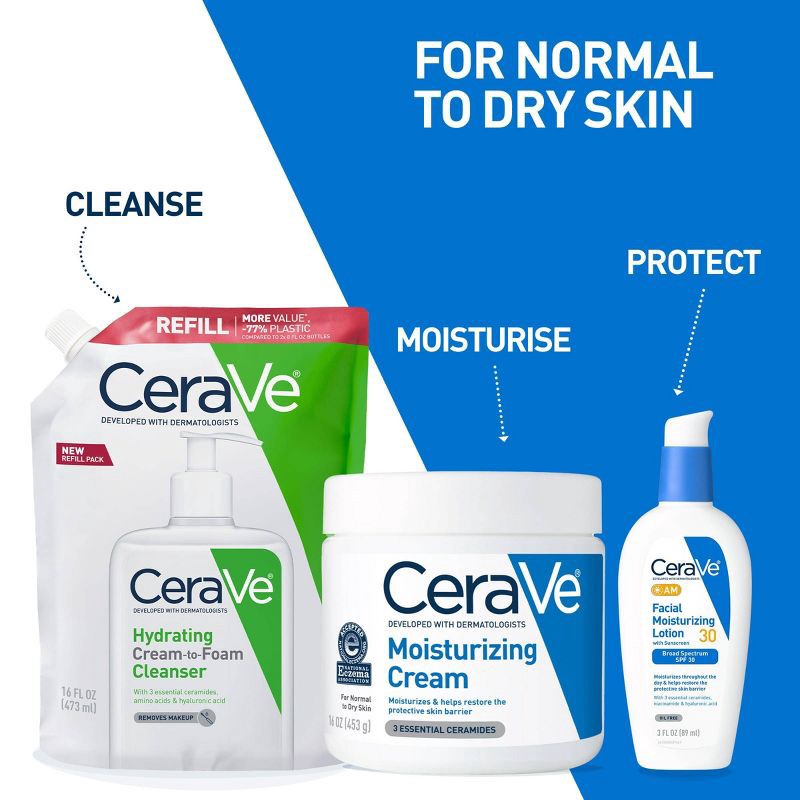 slide 9 of 12, CeraVe Hydrating Cream-to-Foam Face Wash with Hyaluronic Acid for Normal to Dry Skin - Refill - 16 fl oz, 16 fl oz