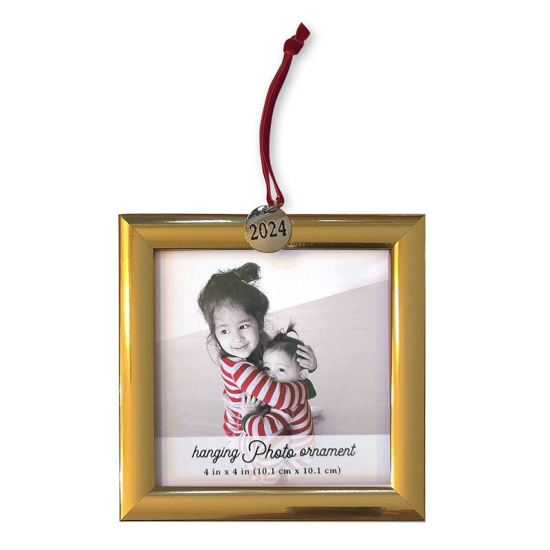 slide 1 of 2, ELSA L 4"x4" Ornament "2024" Charm Picture Frame Gold, 1 ct