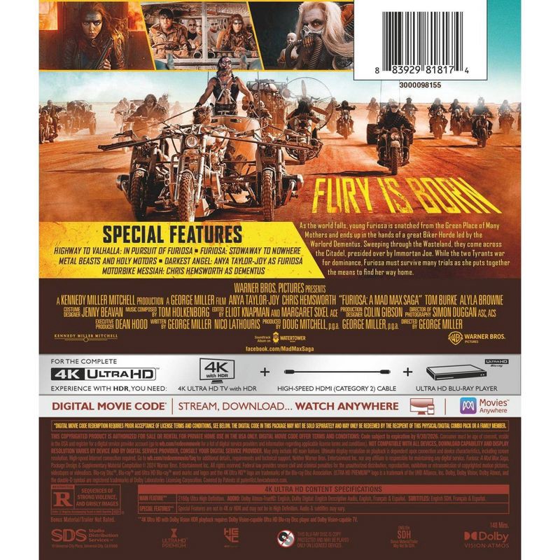 slide 3 of 4, Warner Home Video Furiosa: A Mad Max Saga (4K ULTRA HD + DIGITAL CODE), 1 ct