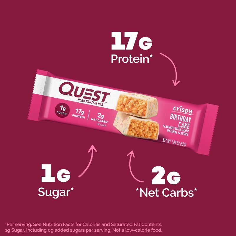 slide 5 of 5, Quest Nutrition 17g Crispy Hero Protein Bar - Birthday Cake - 4pk, 17 gram, 4 ct
