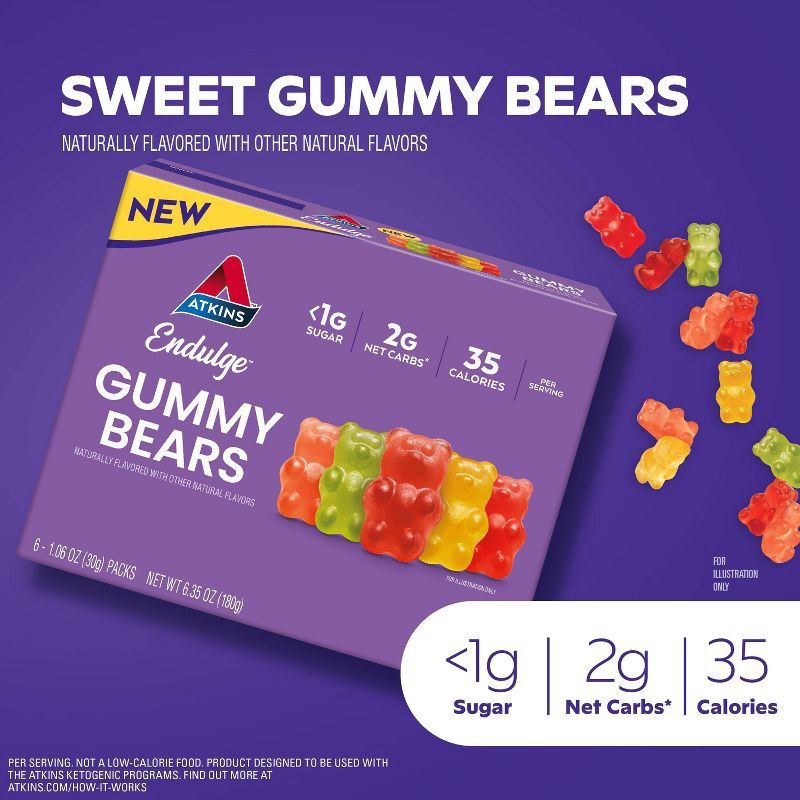 slide 2 of 7, Atkins Endulge Bear Gummies - Sweet - 6.35oz/6pk, 6.35 oz, 6 ct