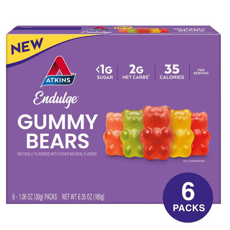 slide 1 of 7, Atkins Endulge Bear Gummies - Sweet - 6.35oz/6pk, 6.35 oz, 6 ct