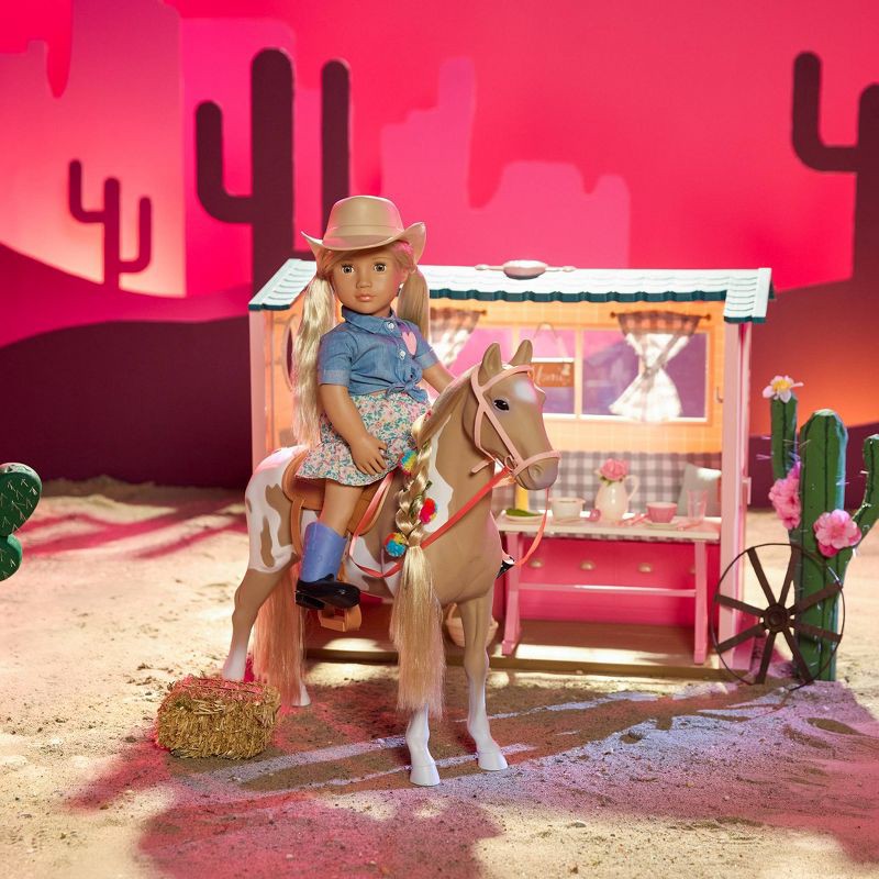 slide 2 of 7, Our Generation Lainey Posable 18" Cowgirl Doll with Horse Accessories and Storybook: Plastic Fashion Doll with Hazel Eyes, Straight Hair, 1 ct