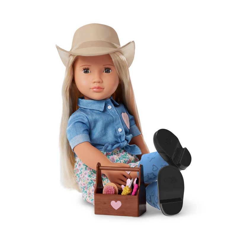 slide 4 of 7, Our Generation Lainey Posable 18" Cowgirl Doll with Horse Accessories and Storybook: Plastic Fashion Doll with Hazel Eyes, Straight Hair, 1 ct