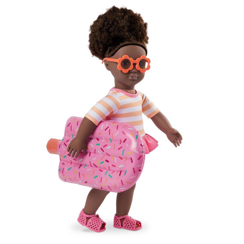 slide 2 of 5, Our Generation Nadya 18" Doll with Swimsuit and Pink Pool Float Accessory: Fashion Doll, Curly Dark Brown Hair, 1 ct