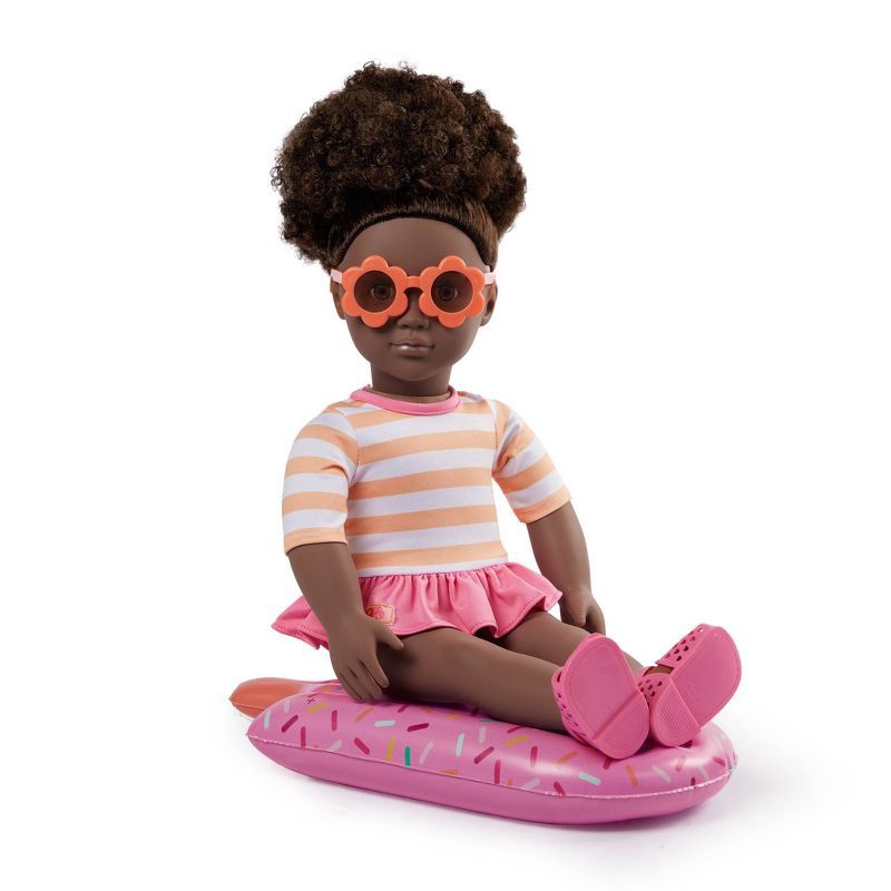 slide 3 of 5, Our Generation Nadya 18" Doll with Swimsuit and Pink Pool Float Accessory: Fashion Doll, Curly Dark Brown Hair, 1 ct